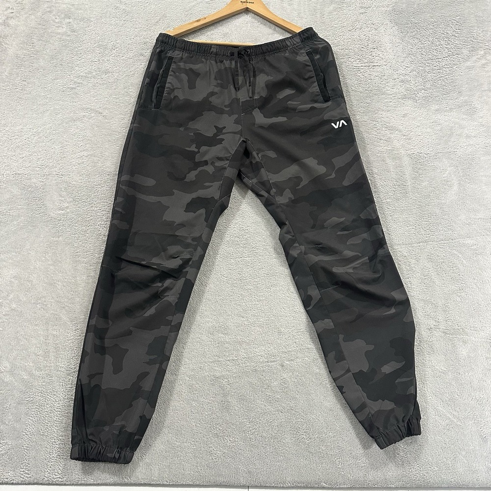RVCA Camo Windbreaker Pants Men's M Joggers Sweatpants Tapered Ankle Gray Active
